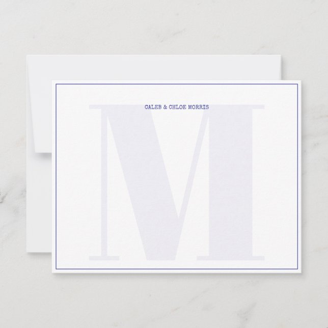 Blue Monogram Typewriter Couple Wedding Custom Card (Front)