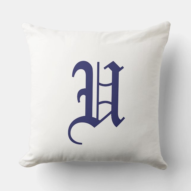 Blue Monogram U Initial White Square  Cushion (Front)