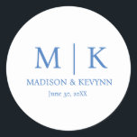Blue Monogram Wedding Classic Round Sticker<br><div class="desc">These elegant,  modern wedding thank you favour stickers feature a simple black and white text design that exudes minimalist style. Add your initials or monogram to make them completely your own.</div>