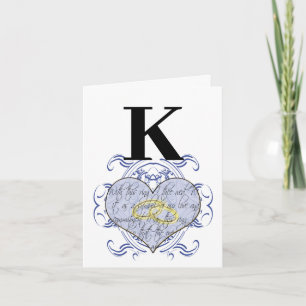 Blue Monogram Wedding Vow Heart  Thank You Card