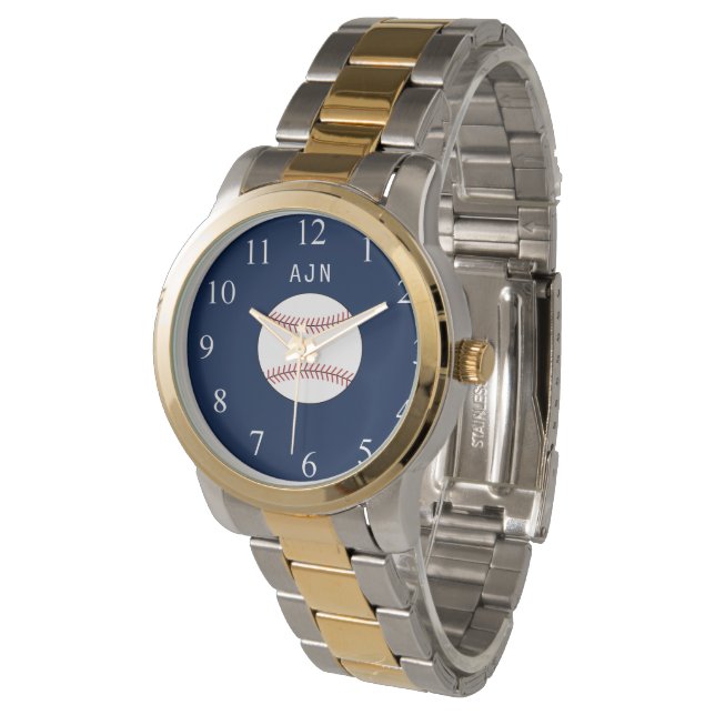 Blue Monogrammed Baseball Watch Gift (Angled)
