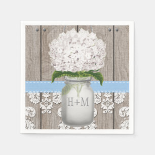 Blue Monogrammed Hydrangea Mason Jar Napkin