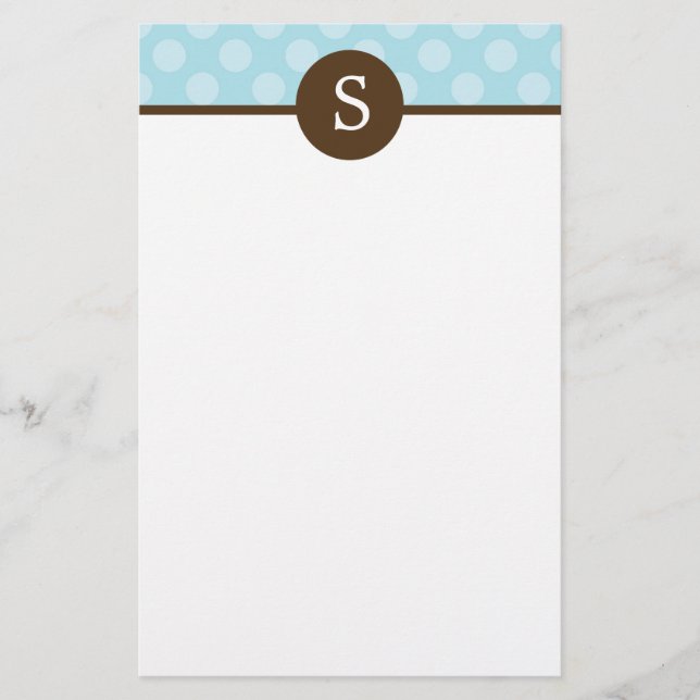 Blue Monogrammed Polka Dots Stationery (Front)