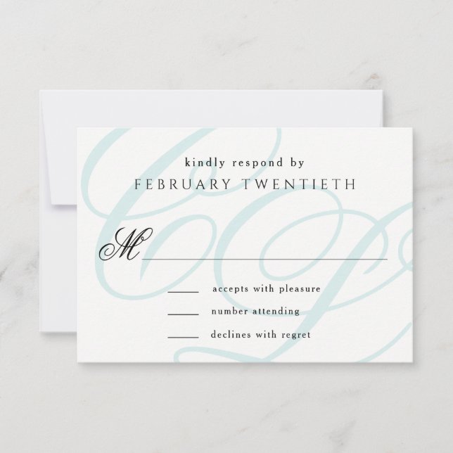 Blue Monogrammed Wedding RSVP Cards (Front)