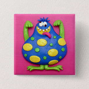 Blue Monster 15 Cm Square Badge