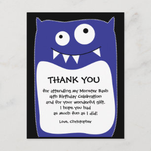 Blue Monster Bash Thank You Card (Flat)