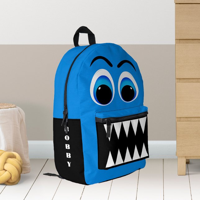 Blue Monster Big Eyes and Scary Teeth Personalised Printed Backpack (Creator Uploaded)