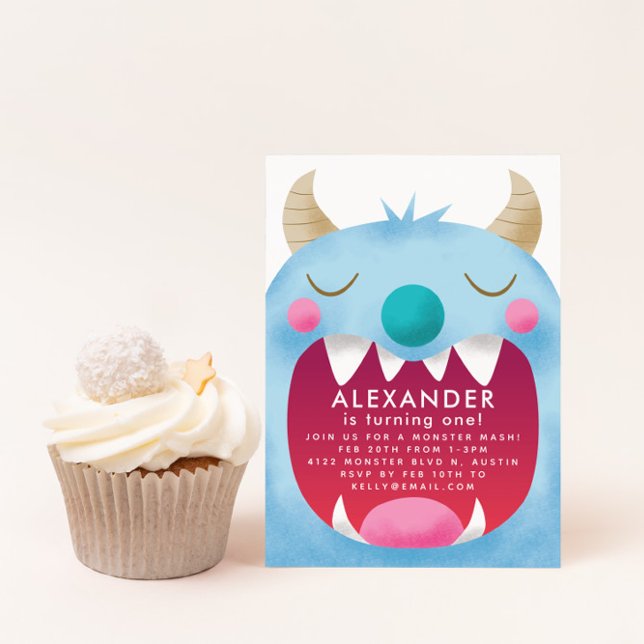 Blue Monster Birthday Party Invitation (Creator Uploaded)