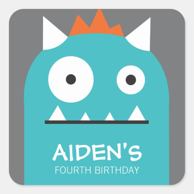 Blue Monster Birthday Sticker (Front)