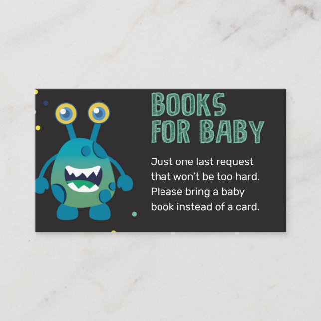 Blue Monster Bring a Book Card Baby Shower Game (Front)