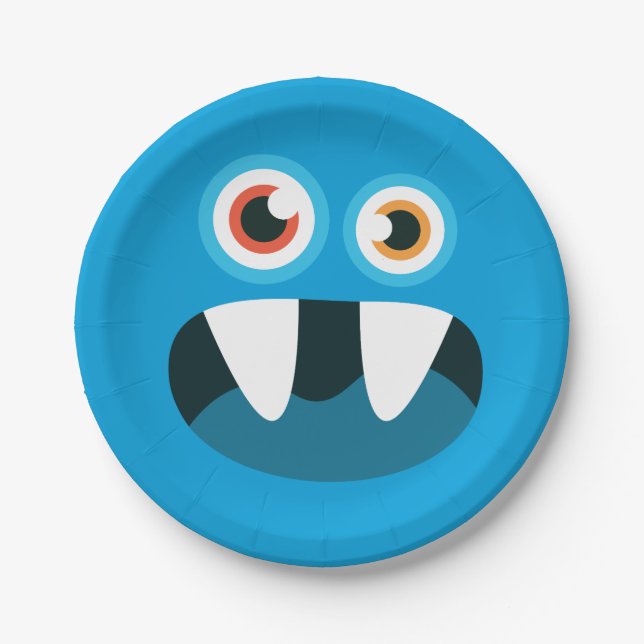 Blue Monster Face Paper Plate (Front)