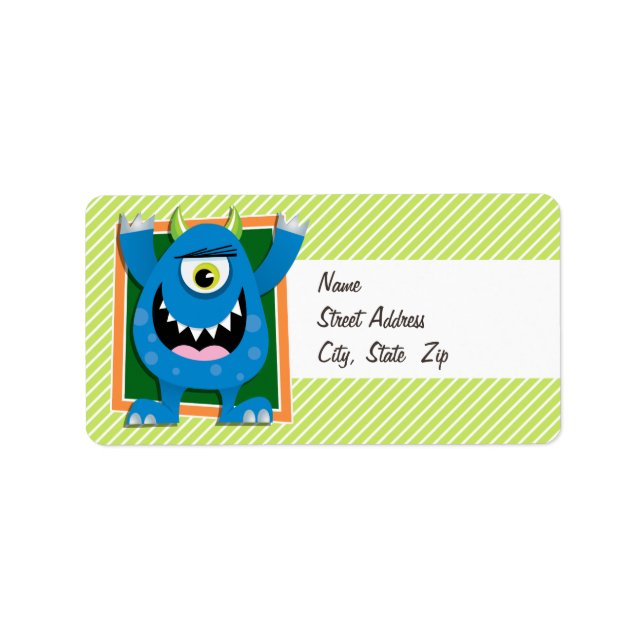 Blue Monster on Lime Green & White Stripes Label (Front)