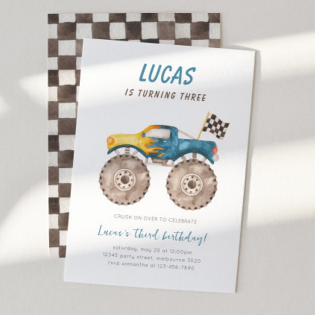 Blue Monster Truck Any Age Birthday Party  Invitation (Creator Uploaded)