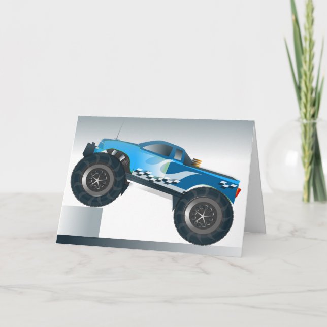 Blue Monster Truck Birthday Card (Front)