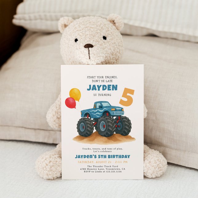 Blue Monster Truck Birthday Invitation (Creator Uploaded)