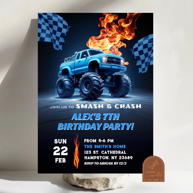Blue Monster Truck Birthday Invitation (Creator Uploaded)