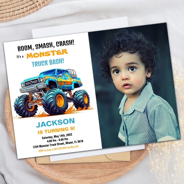 Blue Monster Truck Birthday Invitations Photo (Blue Monster Truck Birthday Invitations Photo)