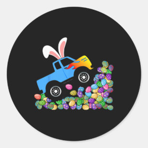 Blue Monster Truck Climbing Easter Eggs Kids Classic Round Sticker