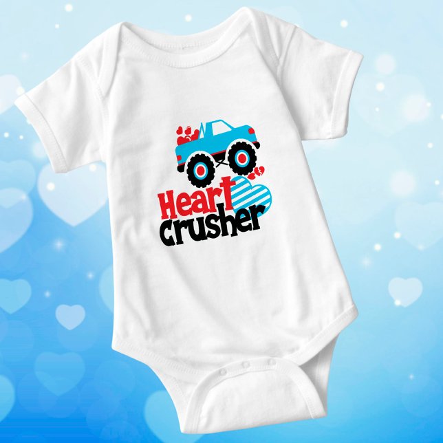 Blue Monster Truck Heart Crusher Valentine Baby Bodysuit (Creator Uploaded)