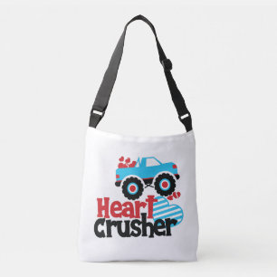 Blue Monster Truck Heart Crusher Valentine Crossbody Bag