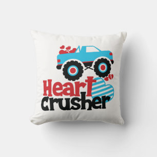 Blue Monster Truck Heart Crusher Valentine Cushion