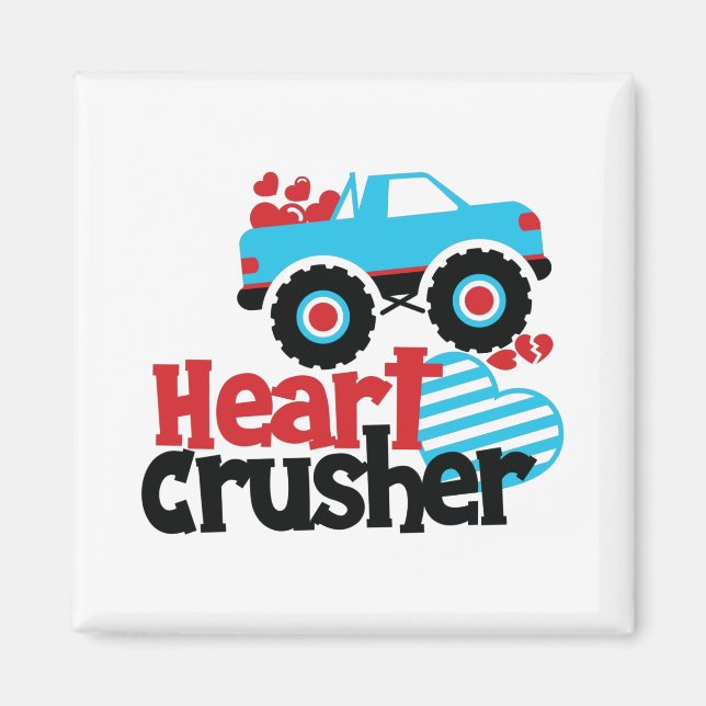 Blue Monster Truck Heart Crusher Valentine Magnet (Front)