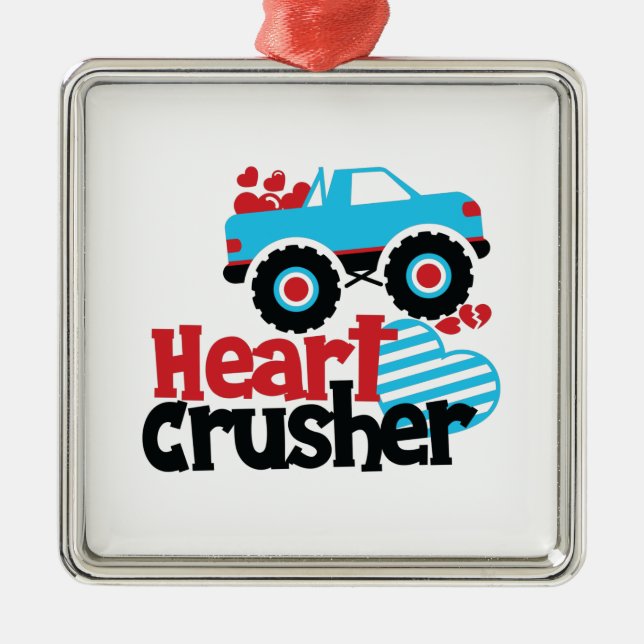 Blue Monster Truck Heart Crusher Valentine Metal Ornament (Front)