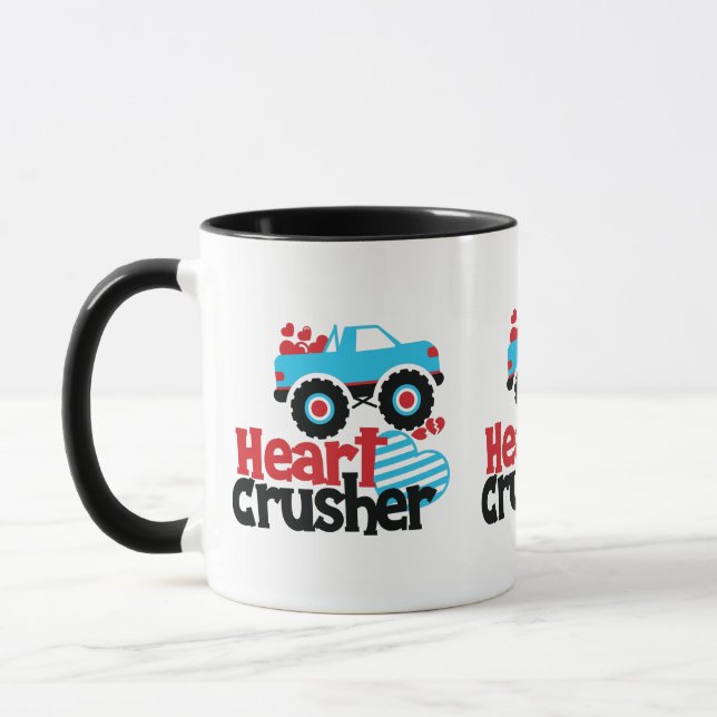 Blue Monster Truck Heart Crusher Valentine Mug (Left)