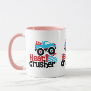 Blue Monster Truck Heart Crusher Valentine Mug