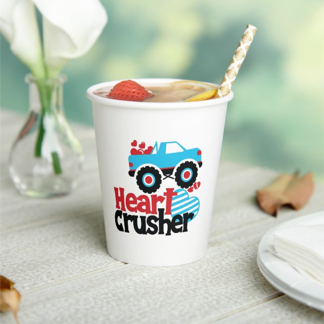Blue Monster Truck Heart Crusher Valentine Paper Cups (Insitu)