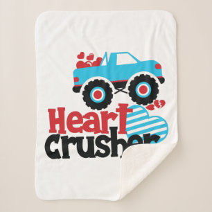 Blue Monster Truck Heart Crusher Valentine Sherpa Blanket