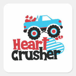 Blue Monster Truck Heart Crusher Valentine Square Sticker