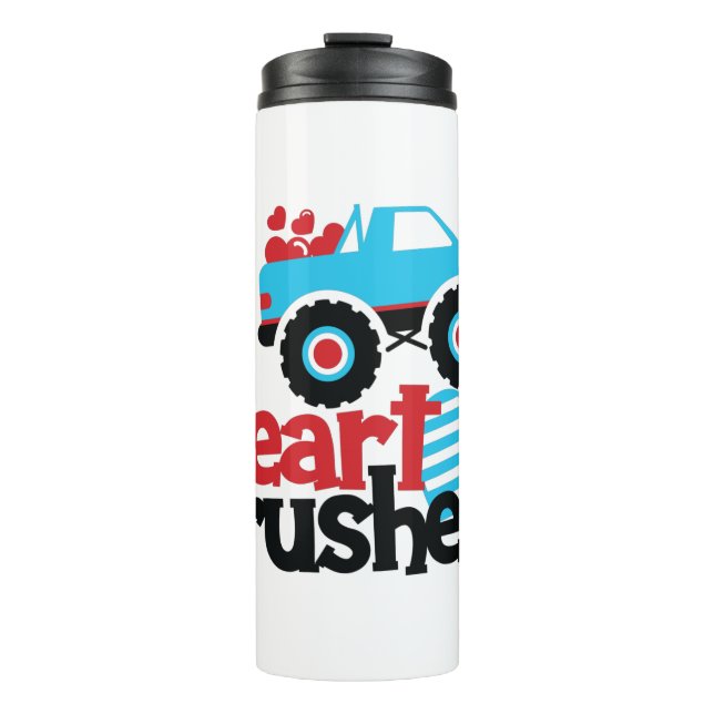 Blue Monster Truck Heart Crusher Valentine Thermal Tumbler (Front)