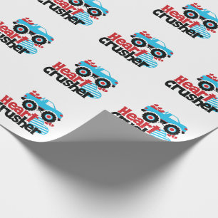 Blue Monster Truck Heart Crusher Valentine Wrapping Paper