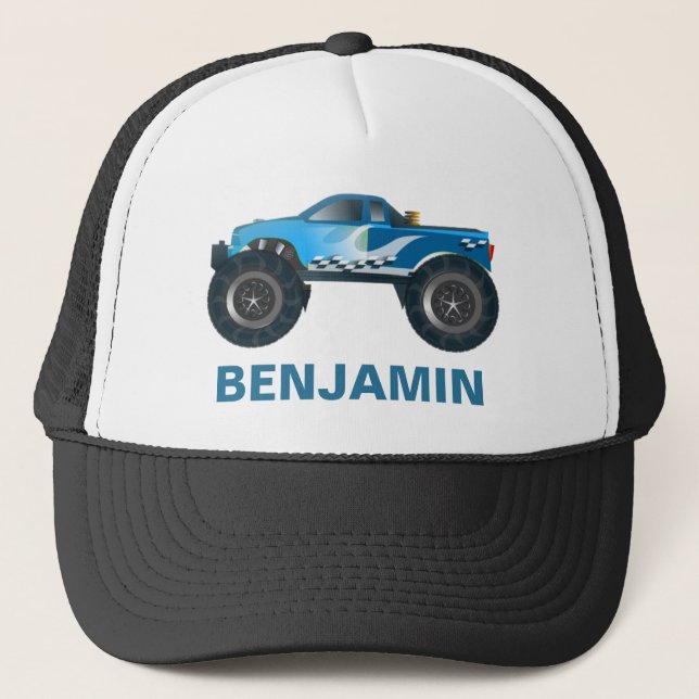 Blue Monster Truck Kids Trucker Hat (Front)