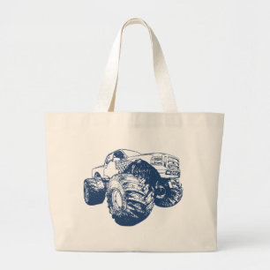 Blue Monster Truck Large Tote Bag