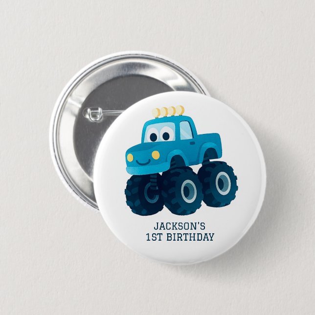 Blue Monster Truck Smash and Crash Birthday  6 Cm Round Badge