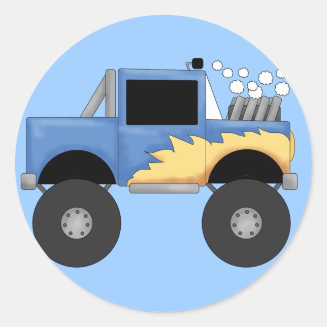 Blue Monster Truck Tshirts and Gifts Classic Round Sticker (Front)