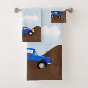 Blue Monster Trucks With Flames Bath Towel Set