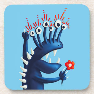 Blue monster with flower coaster