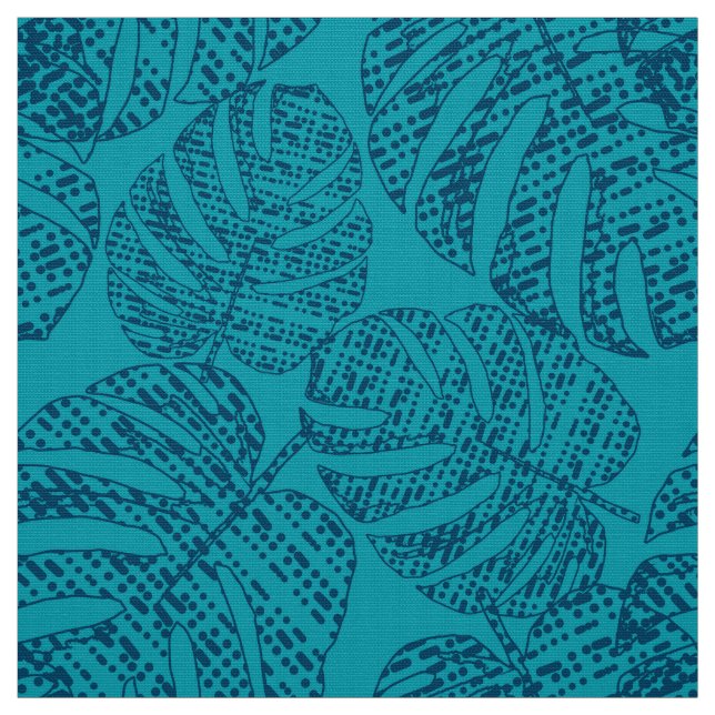 Blue monstera leaves. fabric (Swatch)