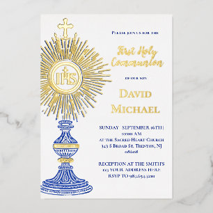 blue monstrance design First Holy Communion