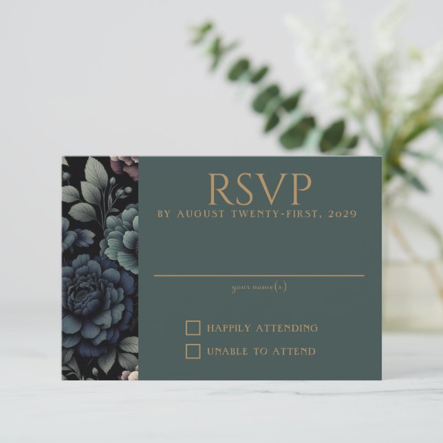 Blue Moody Floral RSVP Card (Standing Front)