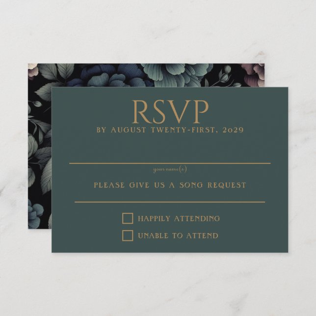 Blue Moody Floral RSVP Card (Front/Back)
