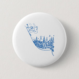 Blue Moomintroll Skiing Down Slope Winter Sports G 6 Cm Round Badge