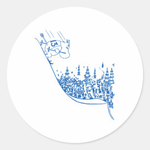 Blue Moomintroll Skiing Down Slope Winter Sports G Classic Round Sticker