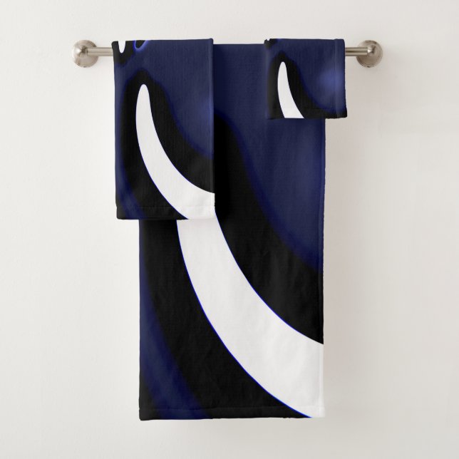 Blue Moon: Abstract Blue, White & Black Bath Towel Set (Insitu)