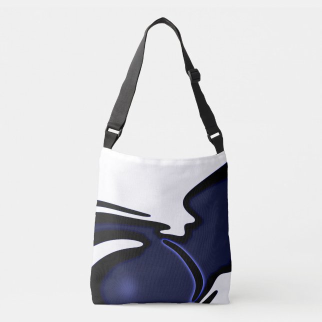 Blue Moon: Abstract Blue, White & Black Crossbody Bag (Front)