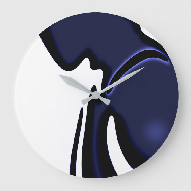 Blue Moon: Abstract Blue, White & Black Large Clock (Front)