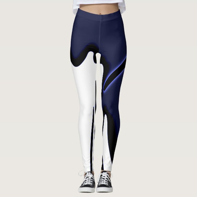 Blue Moon: Abstract Blue, White & Black Leggings (Front)